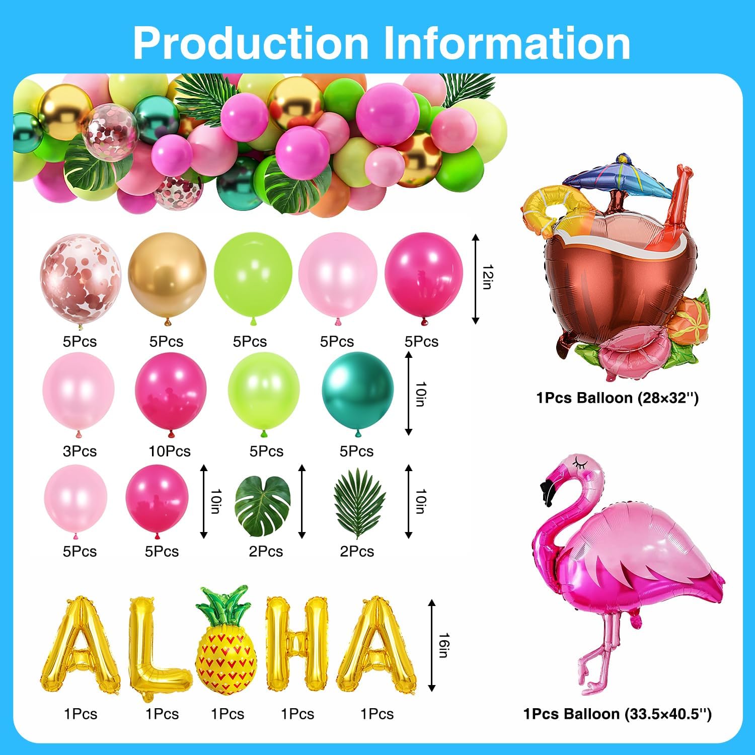 Luau Party Decorations Set, 120 Pcs Hawaiian Birthday Party Supplies image 3