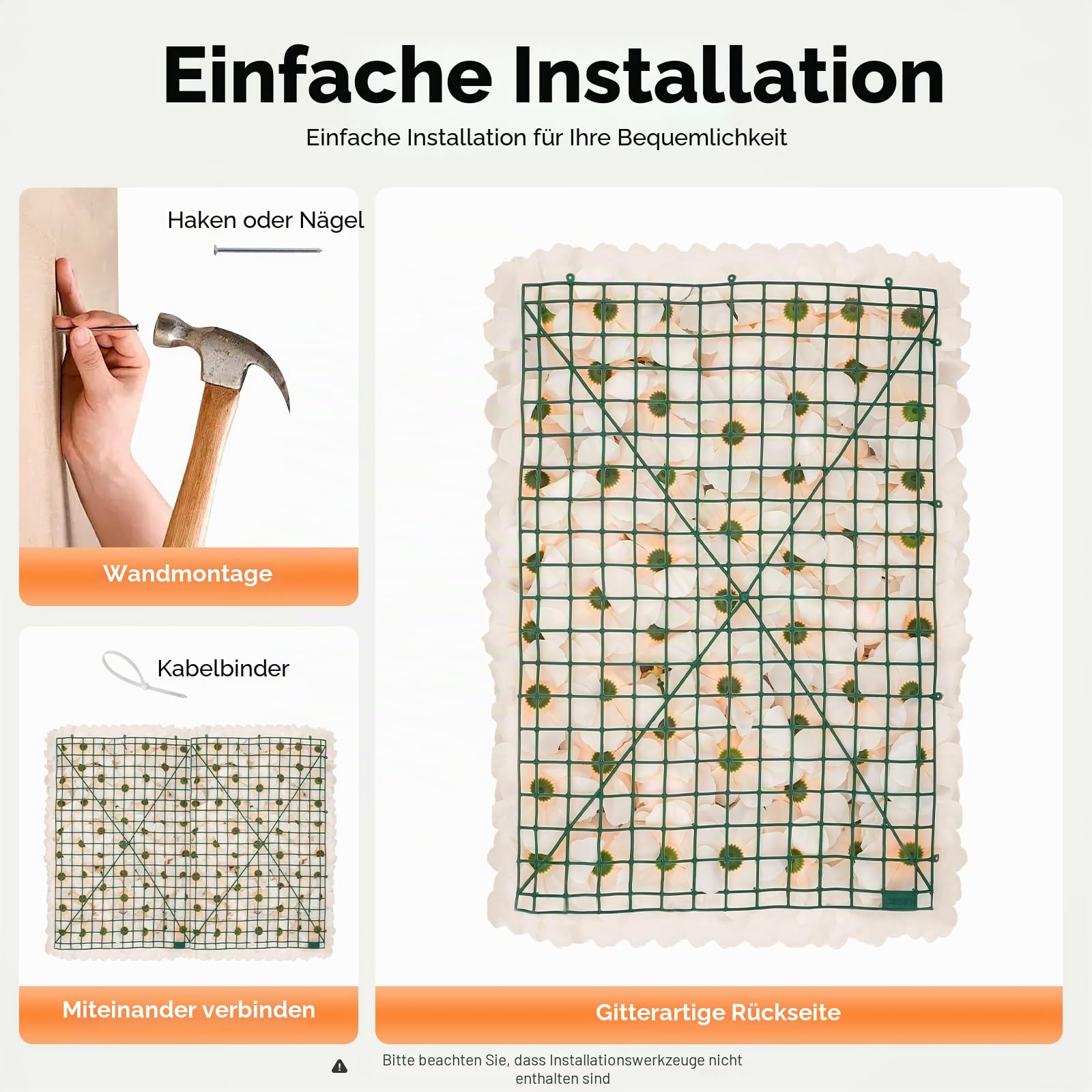 6 Stück Blumenwandpaneel Künstliche Blumenwand Rosenwand Hochzeit Straße Hintergrund Dekor 40x60cm Weiß Blumengestecke Blumenwand