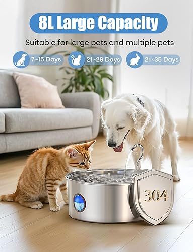 Miniatura 2 de Fuente de agua para perros grandes, dispensador automático de fuente de agua para perros de acero inoxidable de 8 litros270 onzas, con bomba ultra
