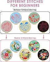 Vista 45 de Embroidery Kit for Adult for Beginners, 5 Sets Black Cat and Flower Embroidery Kit for Beginners Include Embroidery Cloth Hoops Threads for Craft