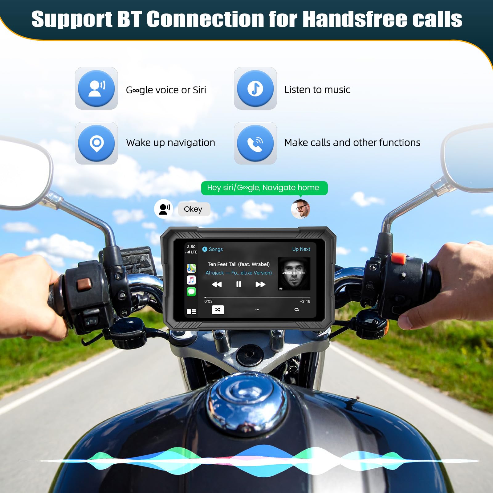 CAMECHO Motorrad Carplay 5 Zoll Navi Bildschirm mit Wireless Carplay Android Auto IP67 Wasserdichter Navigationsgeräte, HD Touchscreen Bluetooth Display für Motorräder 12V