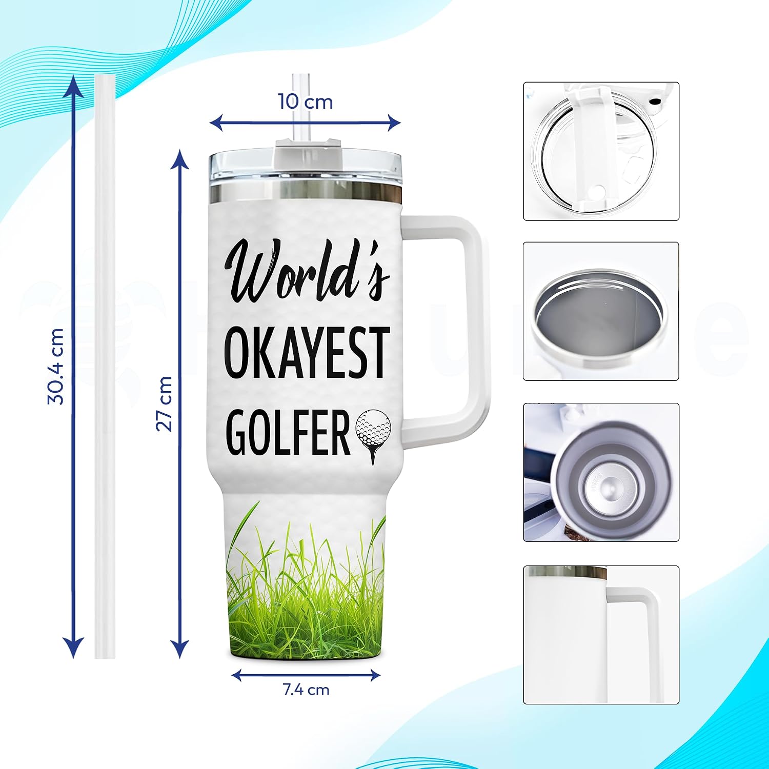Hyturtle Personalized Golf Tumbler - Funny Golf Gifts For Men - Fathers Day Golf Gifts - Golf Lovers Gifts - Golfing Gifts Dad Golfer From Daughter - Custom Travel Coffee Cup 40oz With Lid And Straw