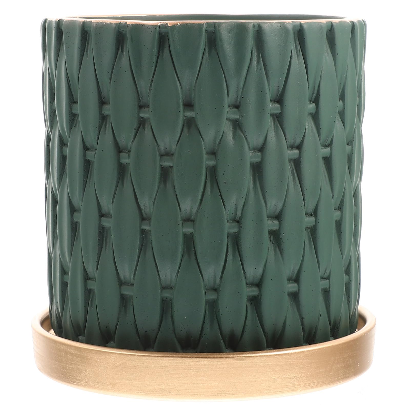 Pot en ciment imitation rotin avec plateau amovible pour plante