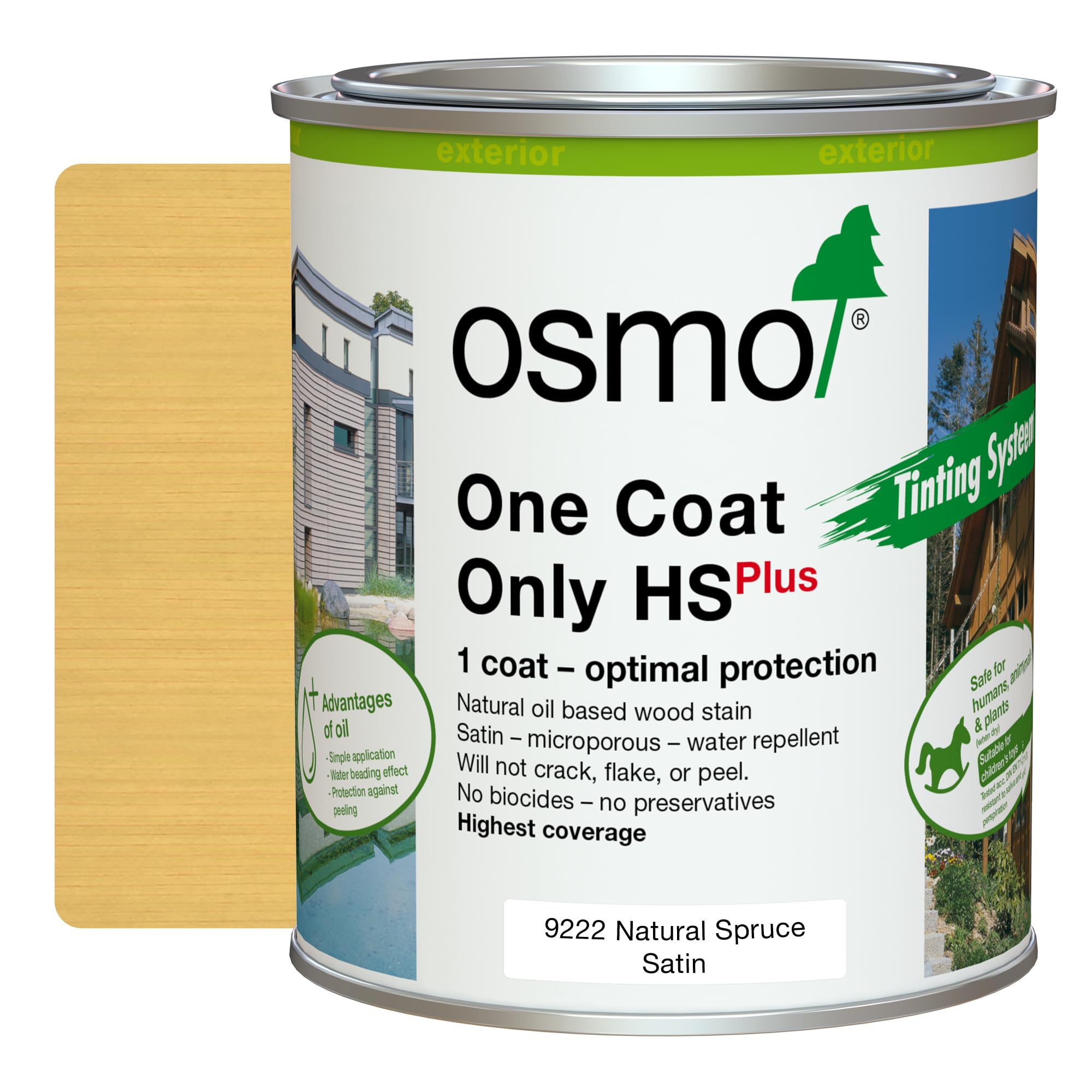 Osmo One Coat Only HS Plus 9222 Transparent Spruce 750ml – High Coverage Exterior Wood Stain for Cladding & Fencing – One Coat Protection – Water & UV Resistant Satin Finish — image 1