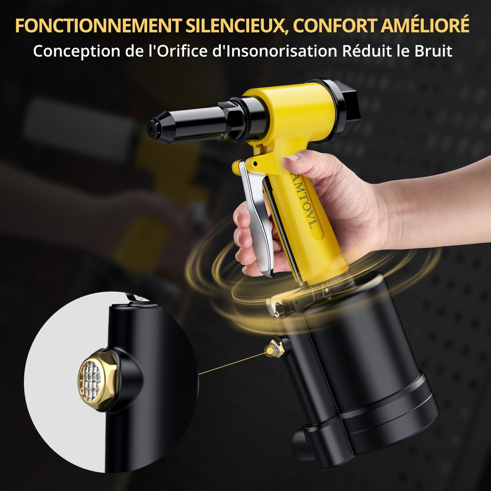AMTOVL Riveteuse Pneumatique avec 1780KGF pour 5 Tailles 2.4mm(3/32") 3.2mm (1/8") 4mm (5/32") 4.8mm (3/16") 6.4mm (1/4") Pistolet à Rivet Pneumatique pour Réparation Automobile Industrie Rénovation