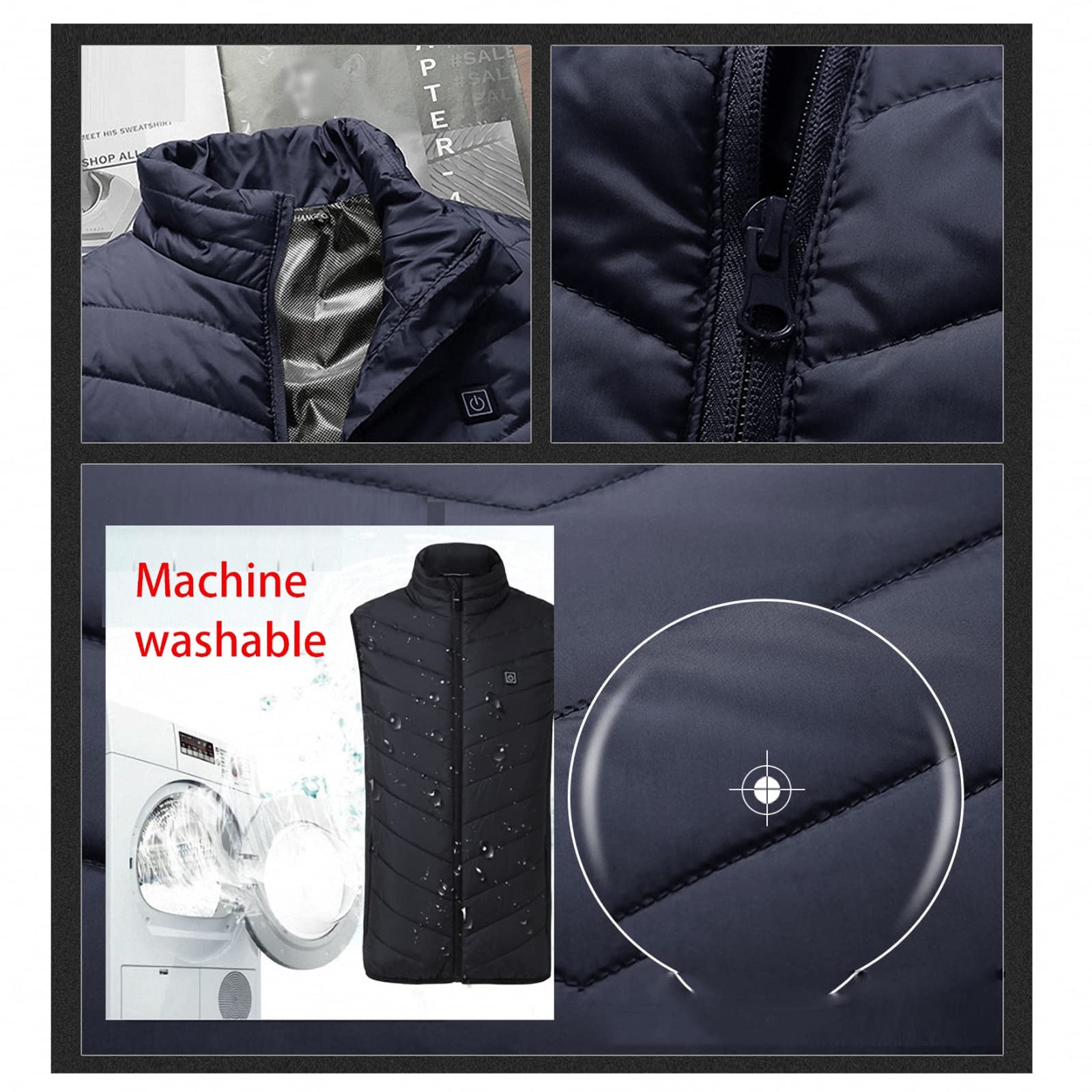 Gilet chauffant grande taille S-8XL, manteau chauffant électrique à chargement USB, avec contrôle de la température à trois vitesses et lavable en machine