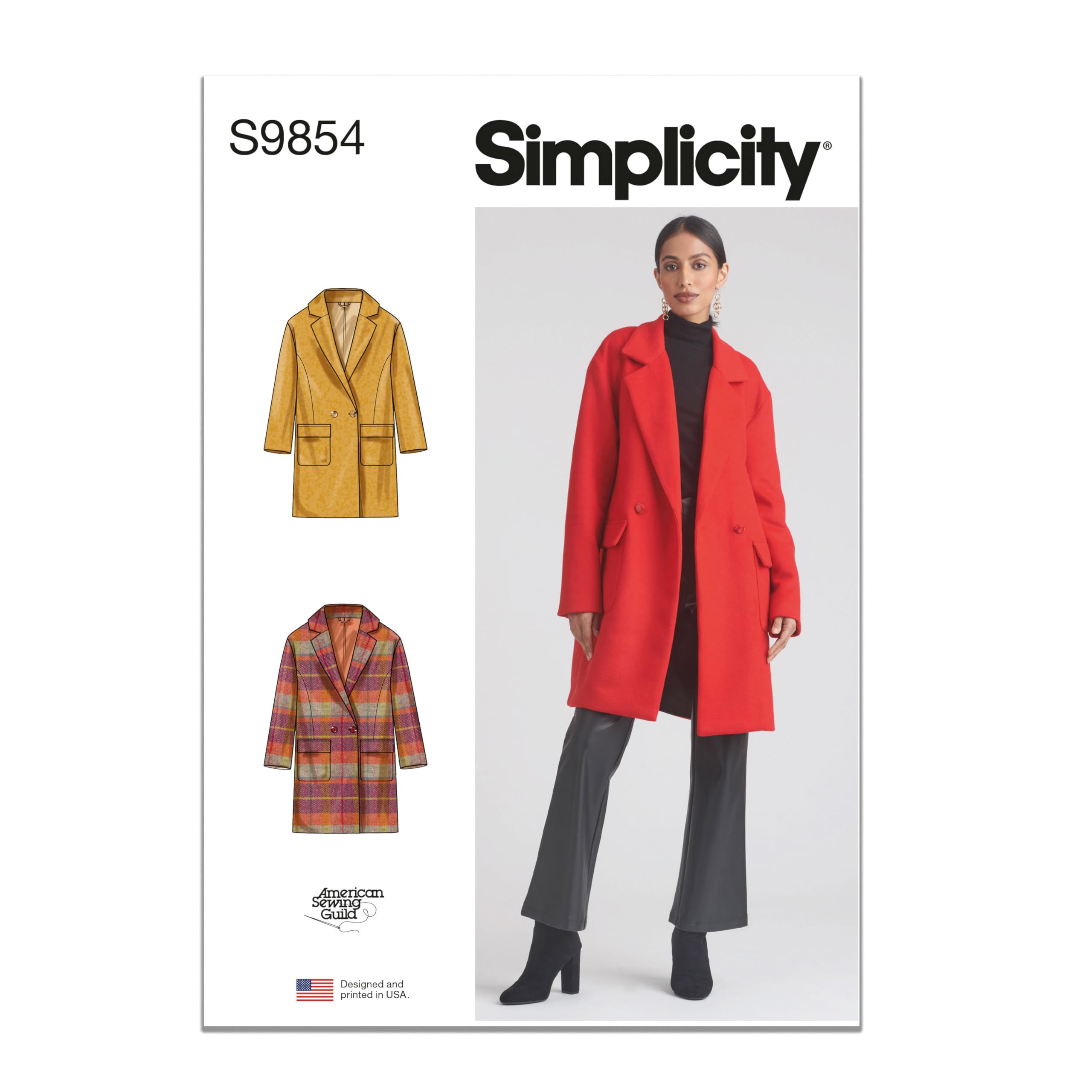 Manteau doublé femme SIMPLICITY SS9854K5 patron couture American Sewing Guild taille 36-44