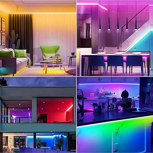 Miniatura 5 de Tasodin RGBIC - Tira de luces LED para dormitorio, kit de tiras de luces LED que cambian de color con control remoto, 16.4 pies, 5050, flexible,