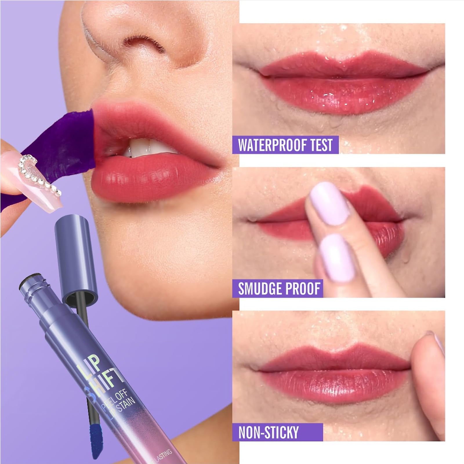 3 Colors Lip Stain Peel Off - Long Lasting, Waterproof and Transfer Proof Pink Lip Tint, Matte Finish Peel Off Lip Makeup for woman - Image 3
