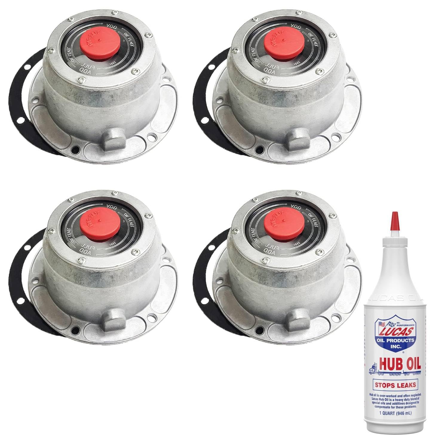 Torque 4 PCS 3434195 Aluminum Hub Caps for Trailer Axle with Extra 1 Quart Hub Oil (Replaces Stemco 343-4195, SKF 1696)