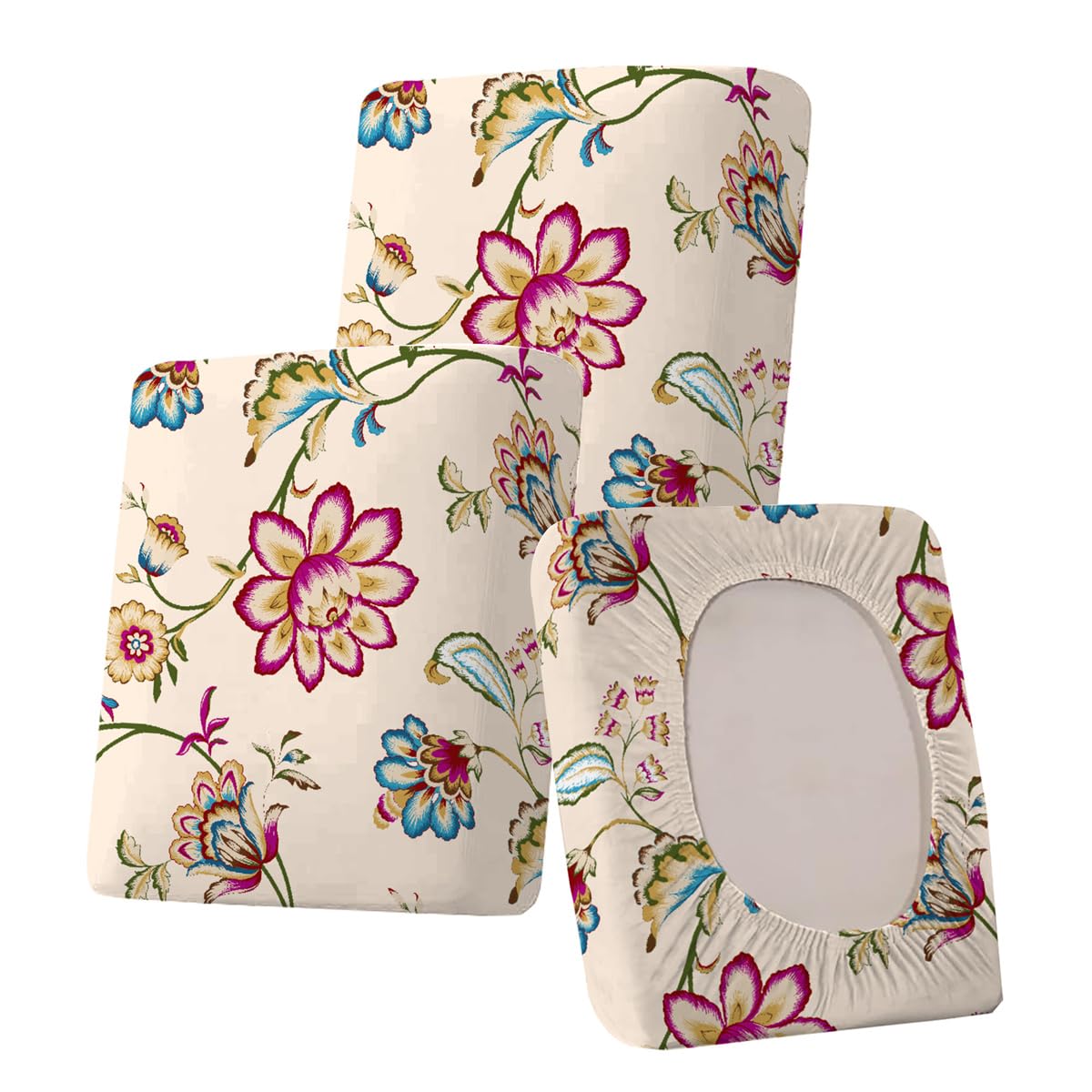 Hiseng 3 PCS Stretch Seat Cushion Cover Outdoor Sofa Garden Rattan Patio Furniture Florals Printed Soft Replacement Seat Cover for Rattan Garden Chair Cushion Pad (Poppy,125x65x20cm)