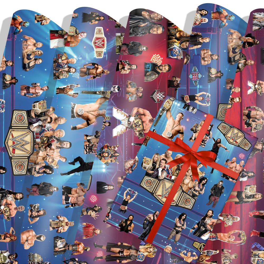 6 Sheets World Wrestling Wrapping Paper Birthday (Size 70cm X 50cm), Gift Wrap Perfect for Birthday Party or Christmas