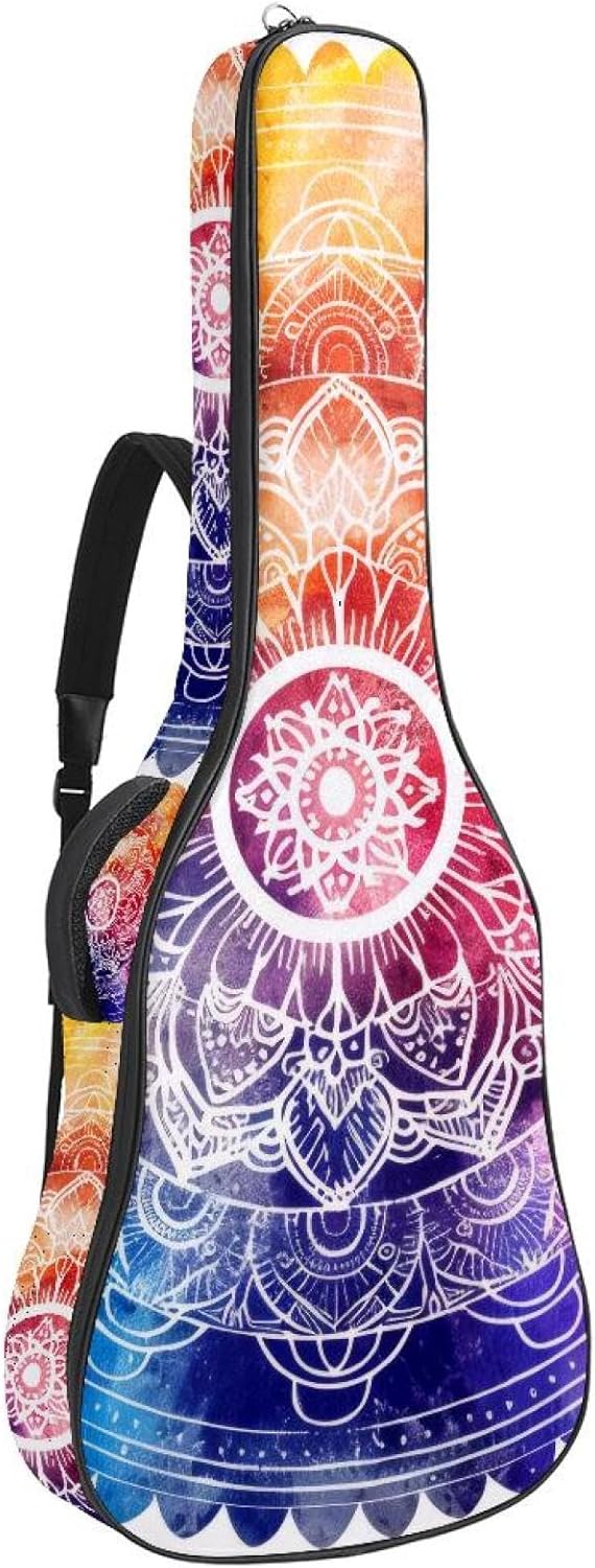 40 41 42 Inch Acoustic Guitar Bag, 0.4 In Thick Sponge Padded Guitar Case Gig Bag with Back Hanger Loop and 2 Pockets, Colorful Watercolor Mandala