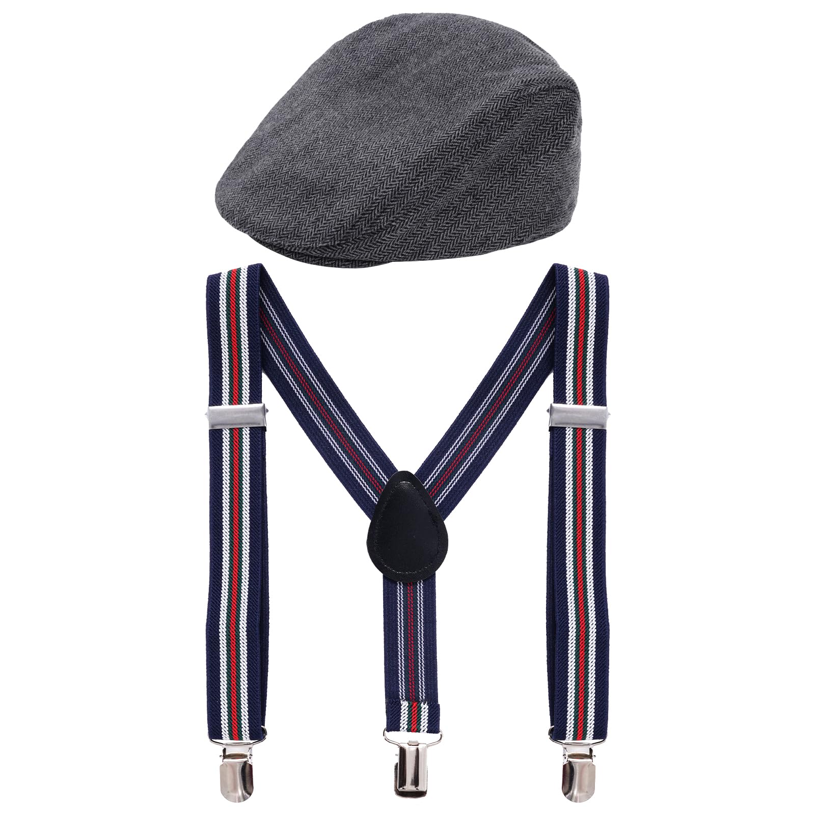Bskifnn Kids Newsboy Cap with Suspender Set Adjustable Suspender Stylish Outfit for Wedding,Photoshoot,100 Days of School