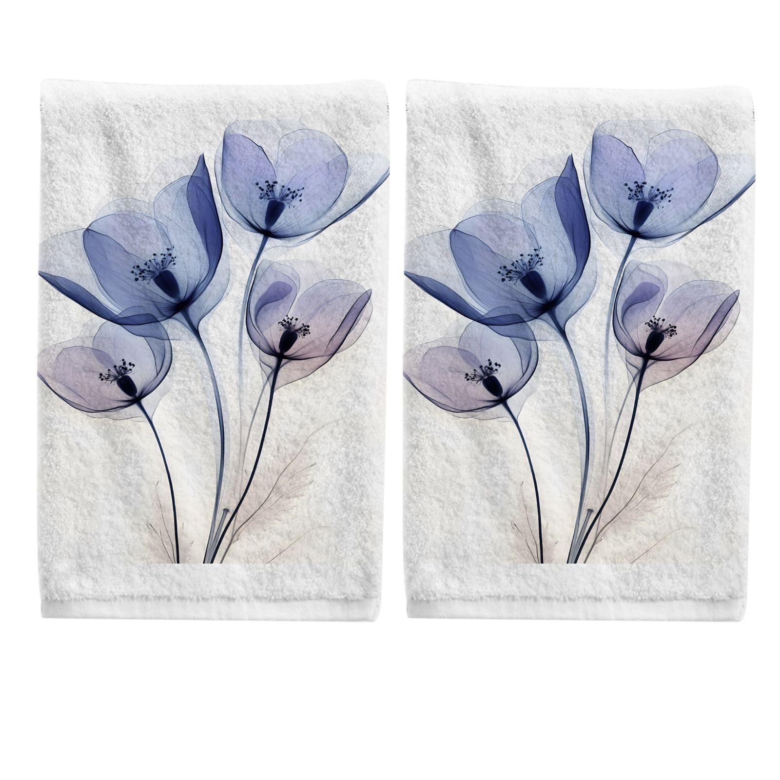 ALAZA Hand Towel Set of 2 100% Cotton Bath Towels Purple Blue Tulip for Bathroom Housewarming Decor Gifts