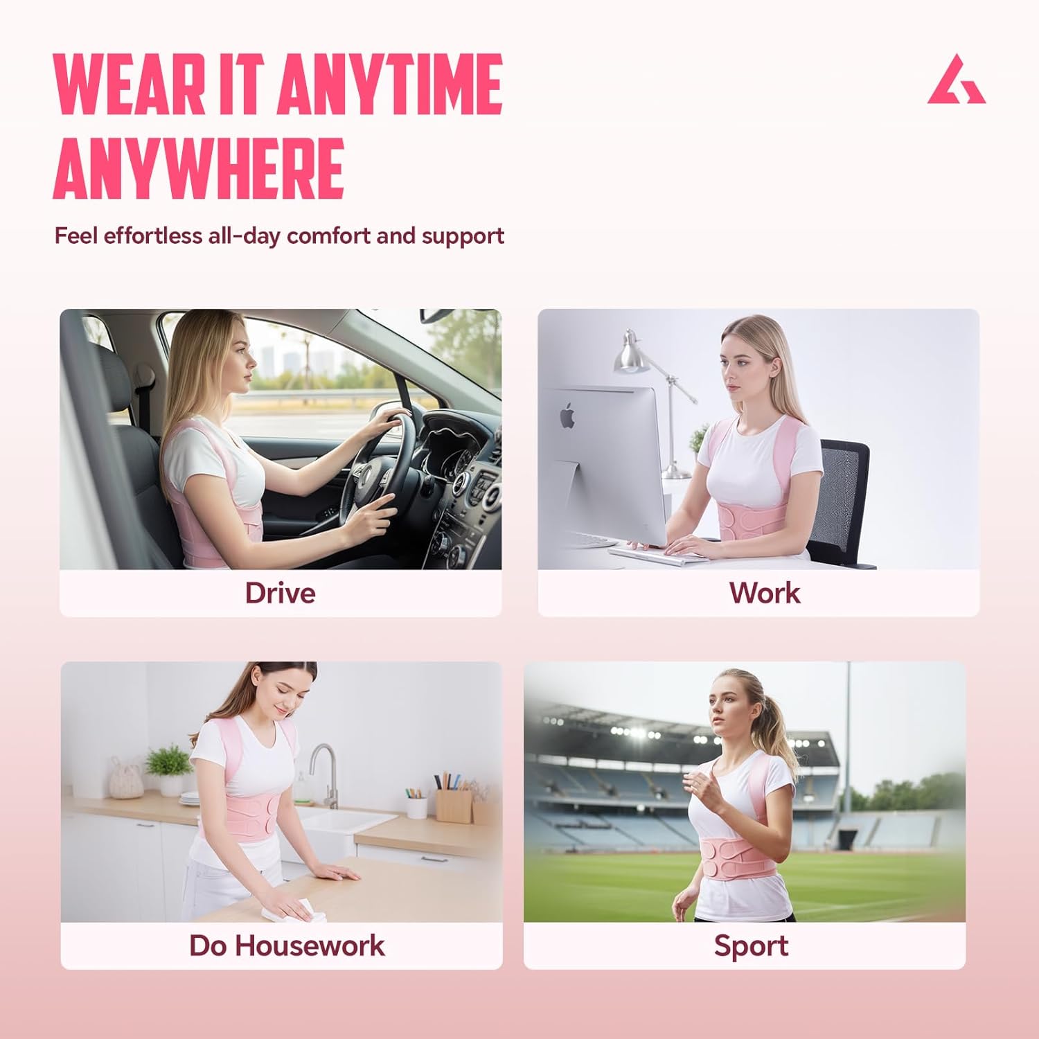 Back Brace Posture Corrector for Women and Men, Full Back Support Straps Straightener, Hunchback Improve Posture-Shoulder, Lumbar and Upper Lower Back Pain Relief (Pink, M)