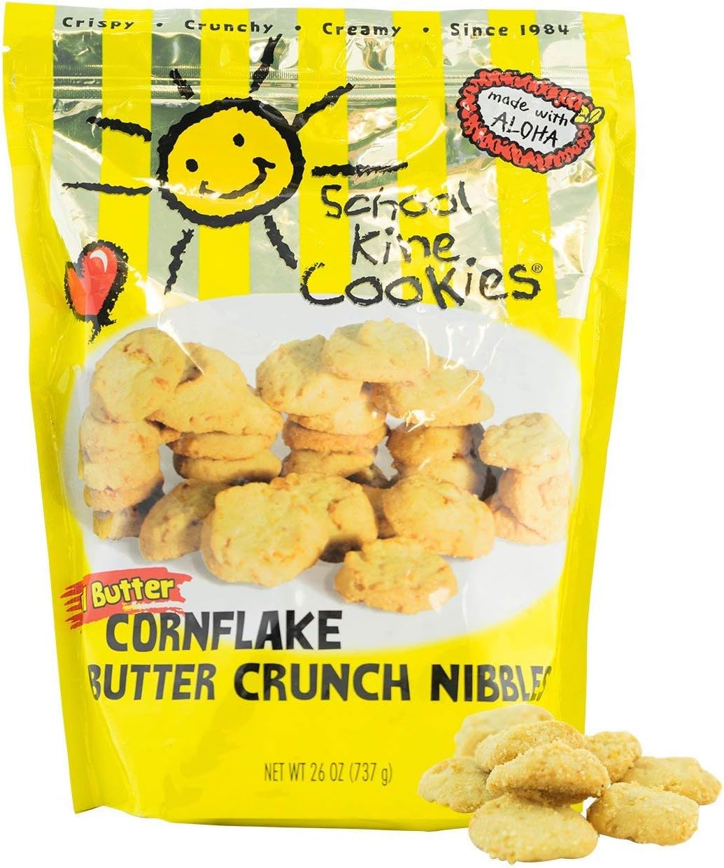 Hawaiian-style Butter Cookies, Bite-sized Cornflake Butter Crunch with Homemade Taste, Small Snacks For Kids and Adults, (26 oz) - School Kine Cookies