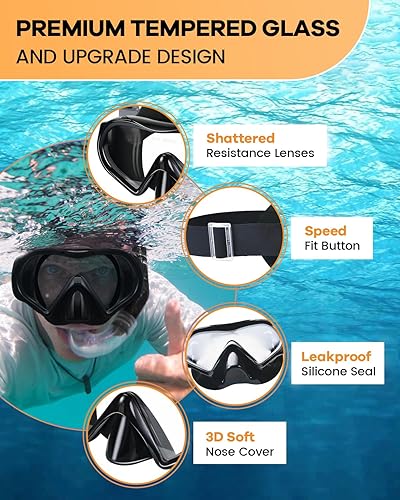 Miniatura 2 de Aegend Diving Mask for Adult Youth Diver, Anti-Fog Anti-UV Wide View Snorkel Mask for Scuba Diving Swimming Snorkeling Paquete de 1 negro,Paquete de