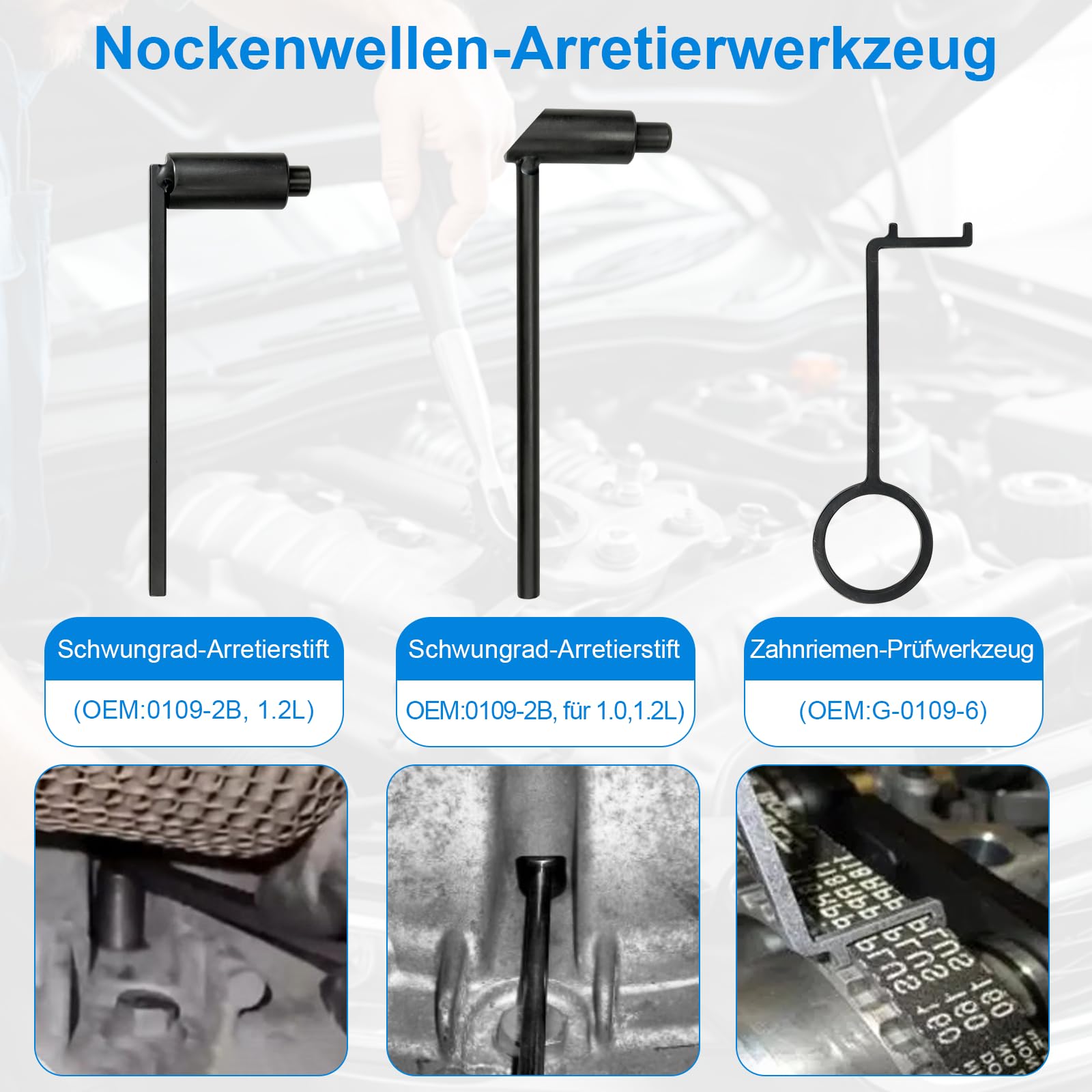 Motor Einstellwerkzeug Satz für 1.2 Vti (VVT) /GDI PureTech Benzin, Zahnriemen Werkzeug Kompatibel mit Opel Peugeot Citroen Nockenwelle Arretierwerkzeug G-0109-2E,G-0109-6,0109-2C/2D,109-2B,0109-2B