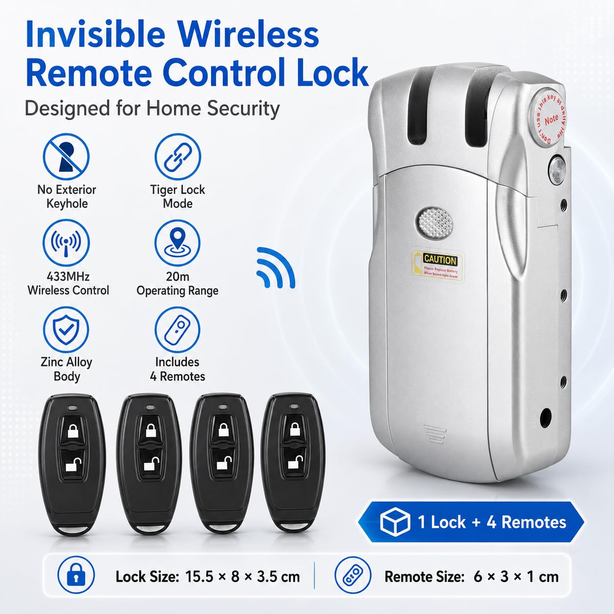 Cerradura inteligente electrónica, cerradura invisible inalámbrica WAFU sin llave con control remoto, cerradura de puerta de control remoto inteligente para el hogar