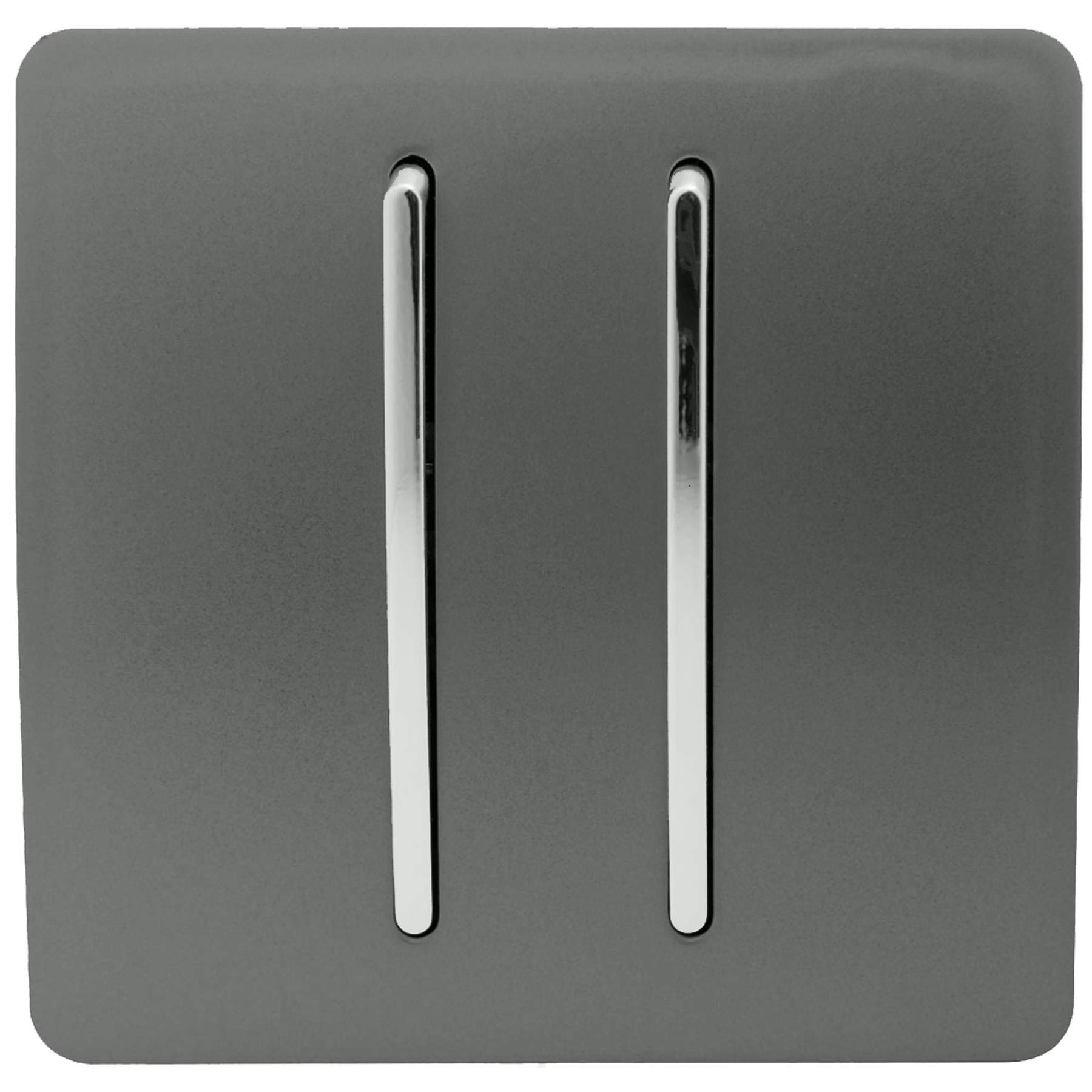Trendi 2 Gang 2 Way 240V Screwless Raised Front Plate Plastic Artistic Modern Glossy 10 Amp Chrome Rocker Single Electrical Wall Light Switch Charcoal Grey - ART-SS4CH