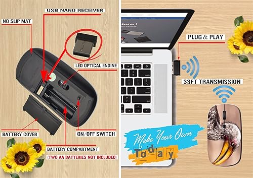 Miniatura 6 de maizi Wireless Mouse Slim for Chromebook Laptop PC Notebook Wireless Mice Slim Image ID 12577110 Hornbill Bird in Sout 2.4G Portable with USB