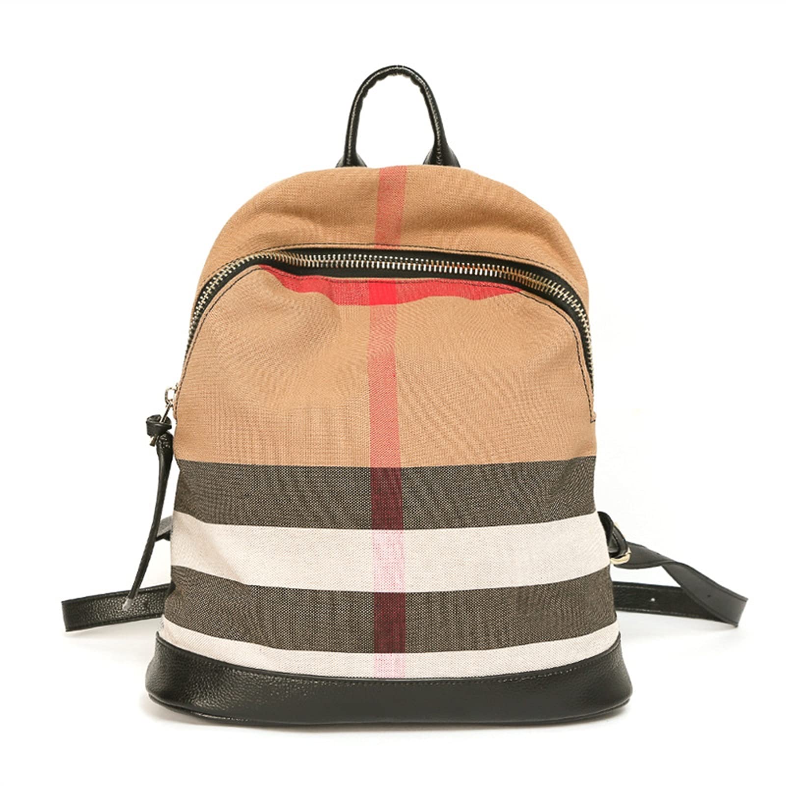 Turnbeutel Canvas Plaid mit Lederrucksack Freizeit Rucksack Herren- und Damen Reisesport-Outdoor-Tasche (Color : Khaki, Size : One Size)