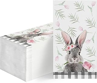 Horaldaily 100 Easter Disposable Paper Decorative Guest Napkins, Bunny Rabbit Buffalo Plaid Hand Towel for Party Lunch Dinner Kitchen Bathroom