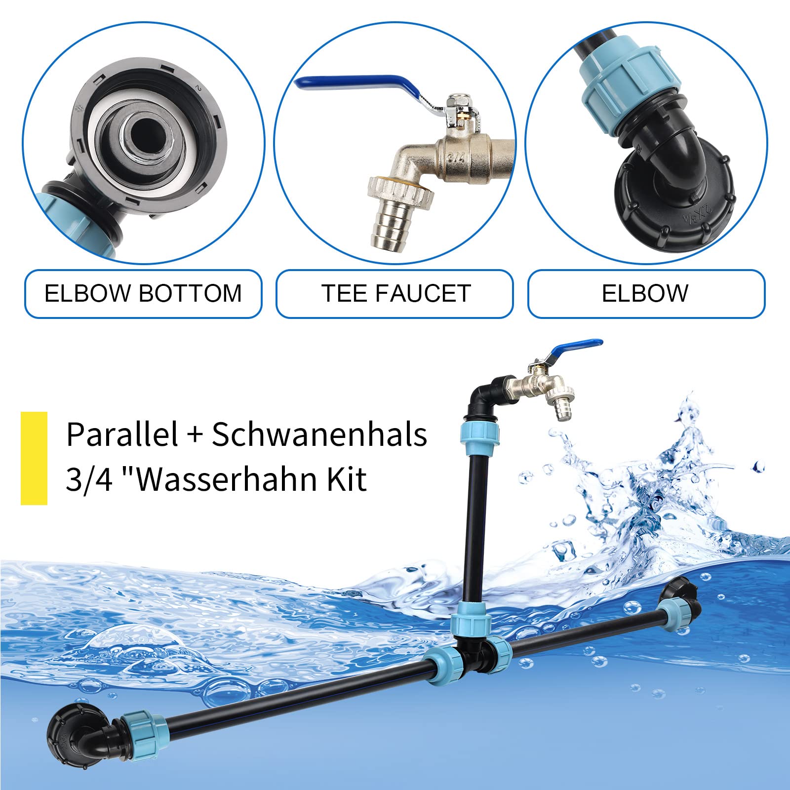 IBC Cuello de cisne 3/4 pulgadas, adaptador IBC, válvula de depósito, grifo de salida para tanque de agua de lluvia, grifo de salida IBC adaptador (TyP 2)