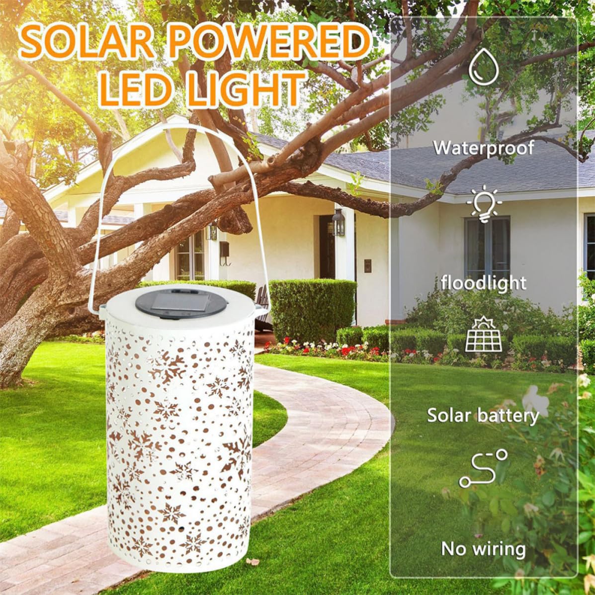 Lanterna Solare da Esterno in Ferro Bianco per Giardino e Cortile