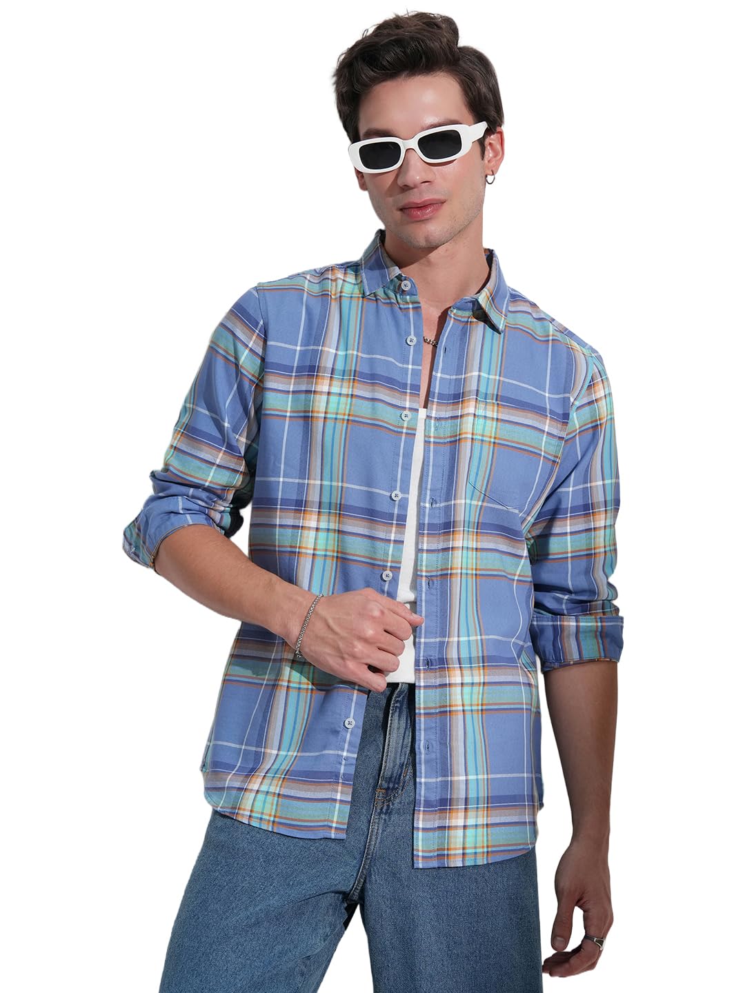highlander Men's’s Slim Fit Checked Casual Shirt with Button Closure & Full Sleeves | A Perfect Blend of Classic Appeal & Modern Tailoring-picture-37