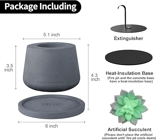 Miniatura 12 de Kante Fogata de mesa de hormigón con base gris oscuro de 6 pulgadas, hoguera de etanol para interiores y exteriores, cuenco portátil de mesa con