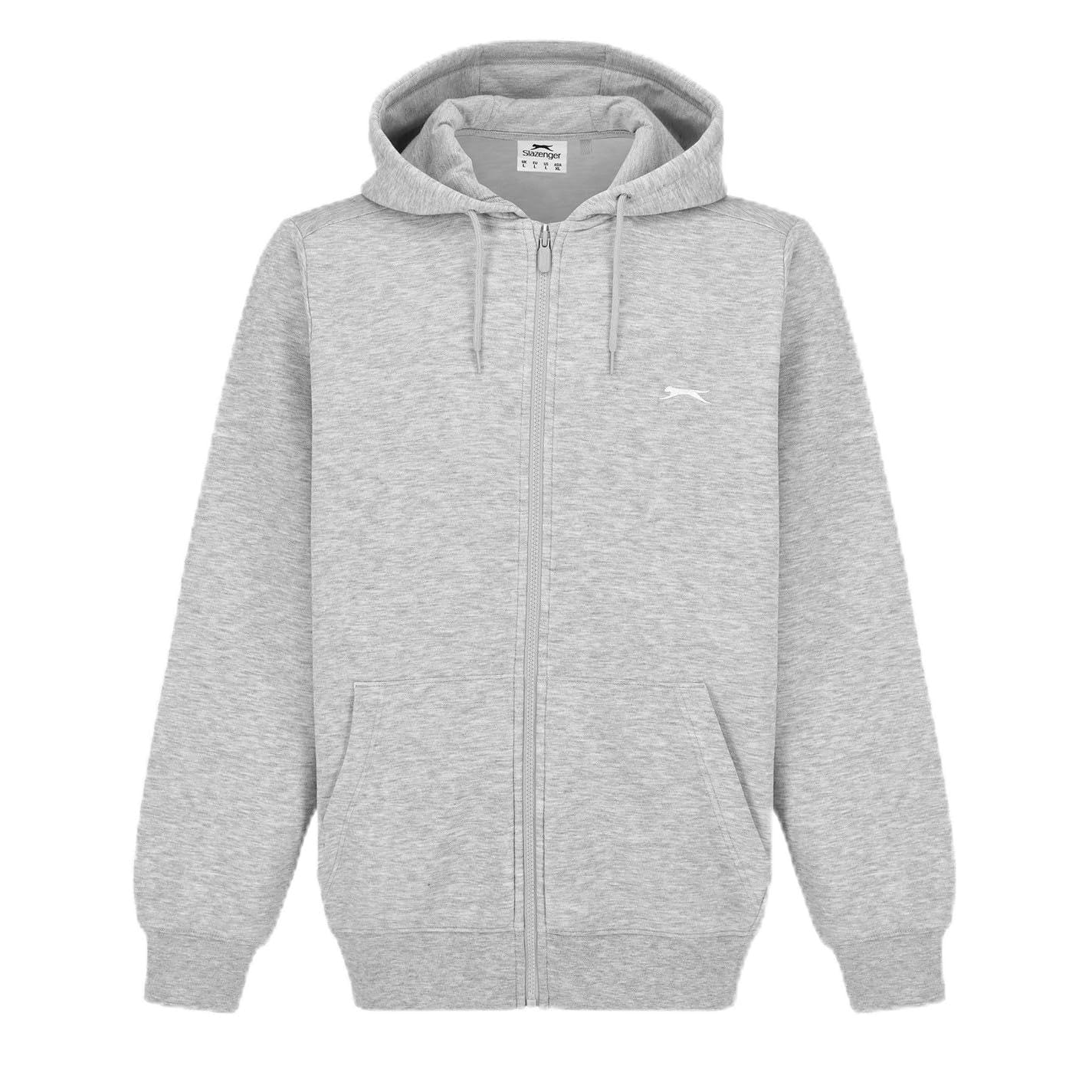 Slazenger Mens Borg Lined Fleece Hoodie Long Sleeve Grey Marl L
