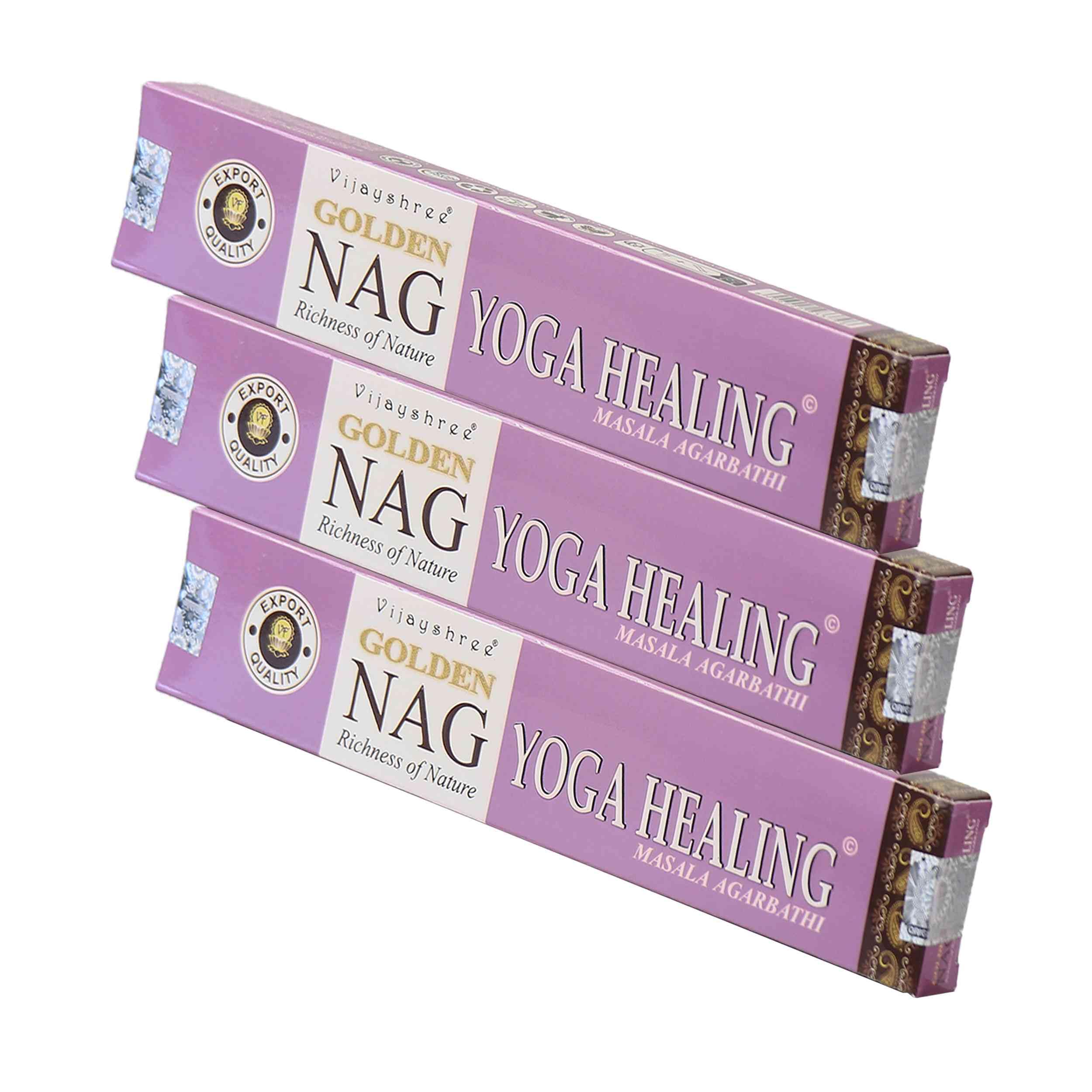 NKlaus 3 x Golden Nag Yoga Healing Incense Sticks 45g - Supports Yoga, Meditation & Healing. Natural Incense with Balancing Effect.