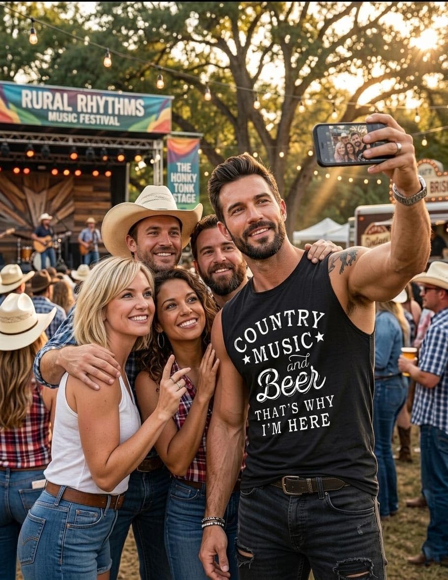 Country Music and Beer Sleeveless Shirt for Men Western Vintage Cowboy Steer Skull Tank Top