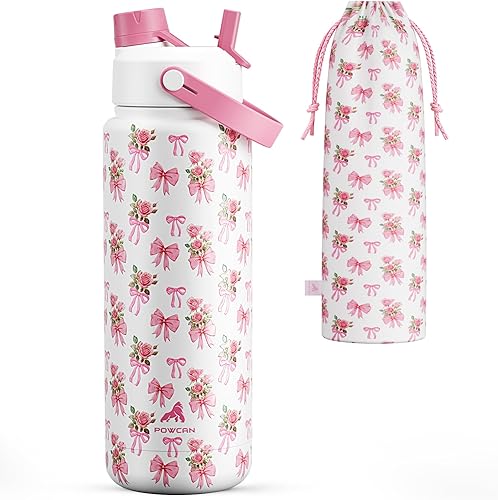 Miniatura 15 de POWCAN - Botella de agua térmica 2 en 1, sorbete y tapa con boquilla, antifugas, acero inoxidable sin BPA, apta portavasos automóvil, bebida fría 24