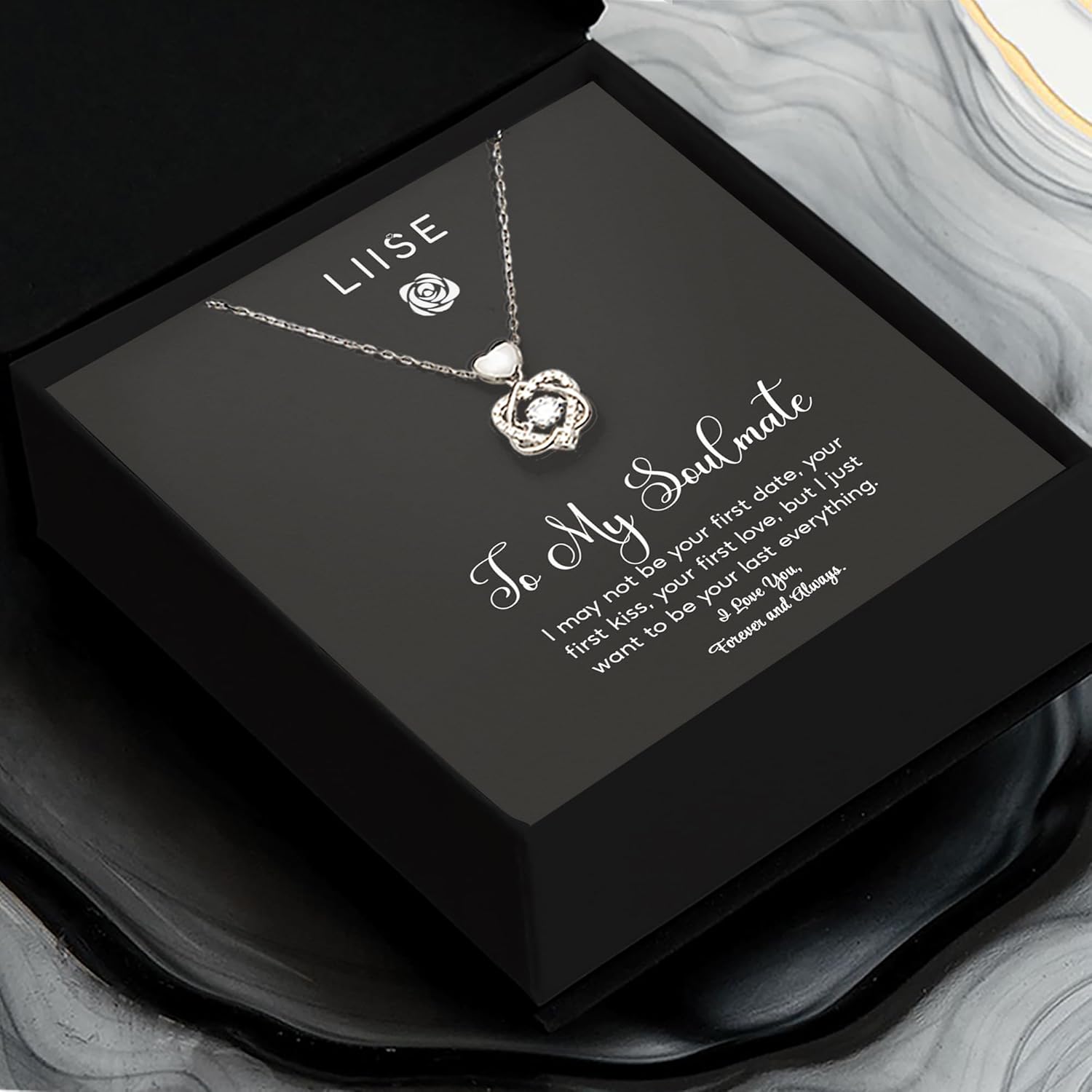 LIISE To My Soulmate Necklace for Women, Wife Birthday Gifts from Husband, Heart Knot Necklace for Girlfriend from Boyfriend on Birthday, Wedding, Anniversary
