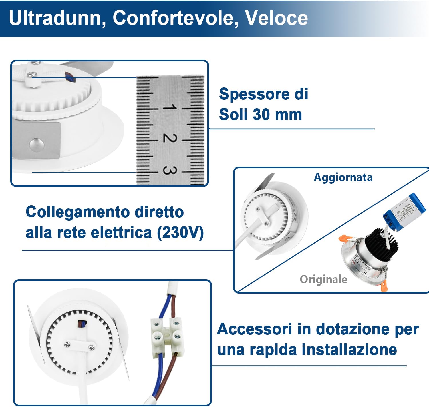 HiBay Faretti Led da Incasso per Cartongesso 7W Faretti Led Soffitto Incasso 850LM,3000K Bianco Caldo,220V Bianco IP44,Foro Ø60mm-68mm per Cucina,Esterno Set di 6