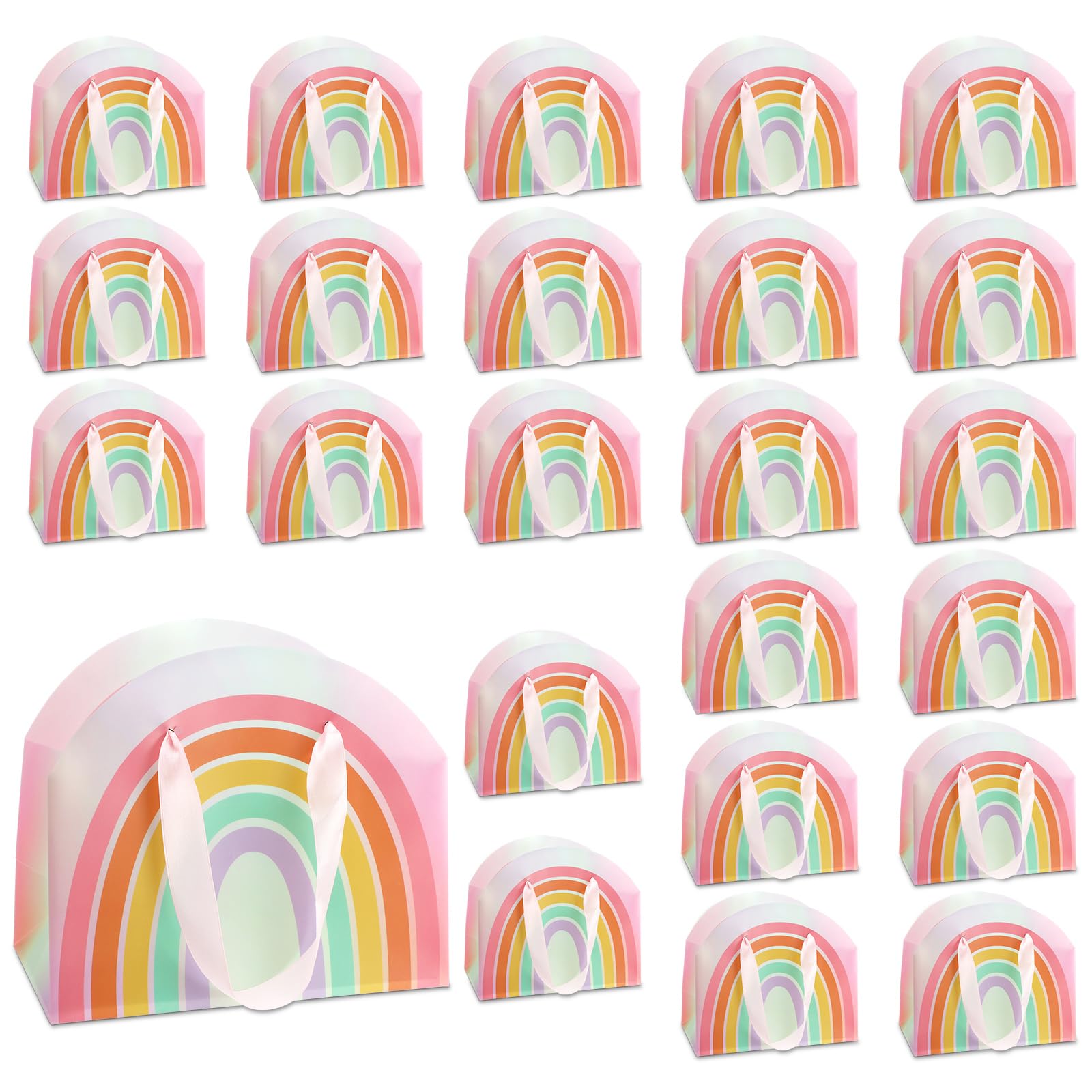 AmazingSpark 24 Pcs Rainbow Party Favor Bags 7.9 x 6.7 x 3.9 Inch Rainbow Gift Goodie Bags with Handles Colorful Treat Candy Gift Wrap for Birthday Baby Shower Wedding Party Favors Supplies