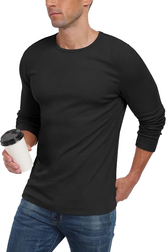 HiMONE Long Sleeve Shirts for Men Thermal Crewneck Fleece Base Layer Casual Undershirts Pullover Tops