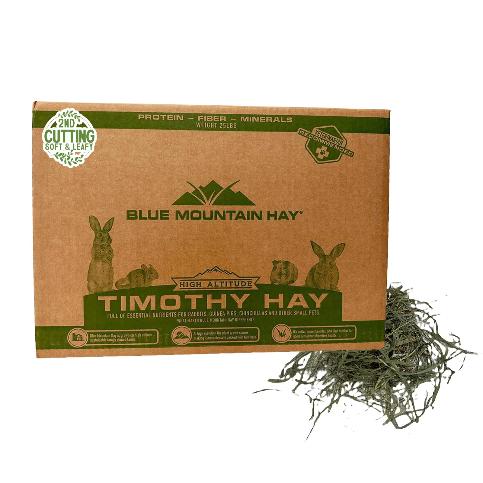 Blue Mountain Hay | Fresh 2nd Cutting Timothy Grass Hay (25 Pounds) | Soft & Leafy, Balanced Nutrition | High-Altitude Hay Pet Food for Adult Rabbits, Guinea Pigs, Chinchillas, and Other Small Pets