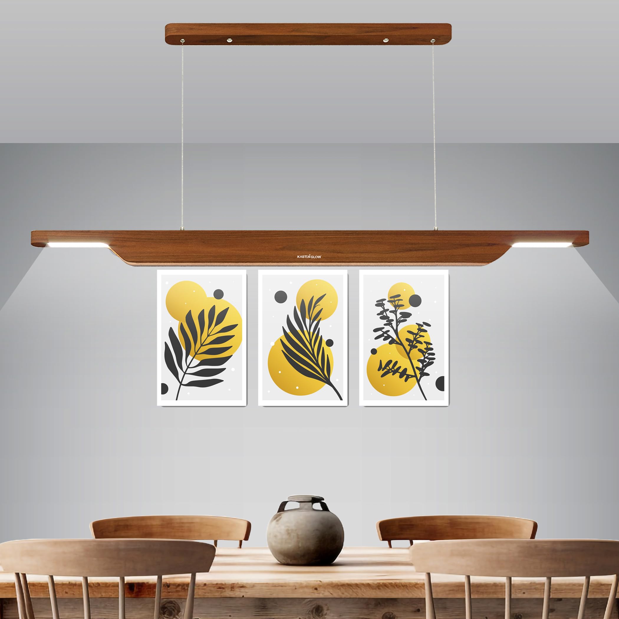KASTENGLOW Handmade Wooden Linear Hanging Pendant Ceiling Light | 40 W Cool White LED | Luxurious Home Decor | Bedroom, Living Room, Dining Room, Kitchen, Hallway-image-34