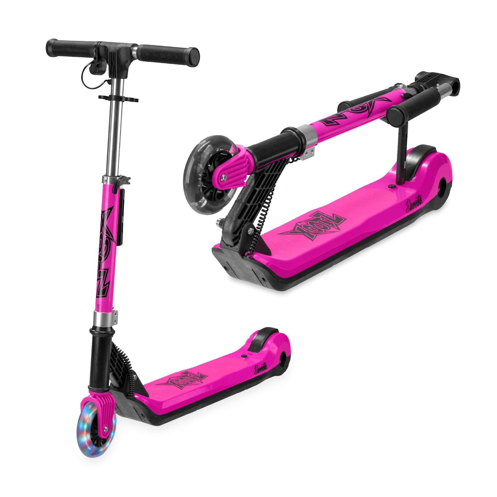 Xootz Kids Elements - Patinete eléctrico Plegable, Rueda con luz LED y Manillar Plegable, a Partir de 6 años, Color Rosa