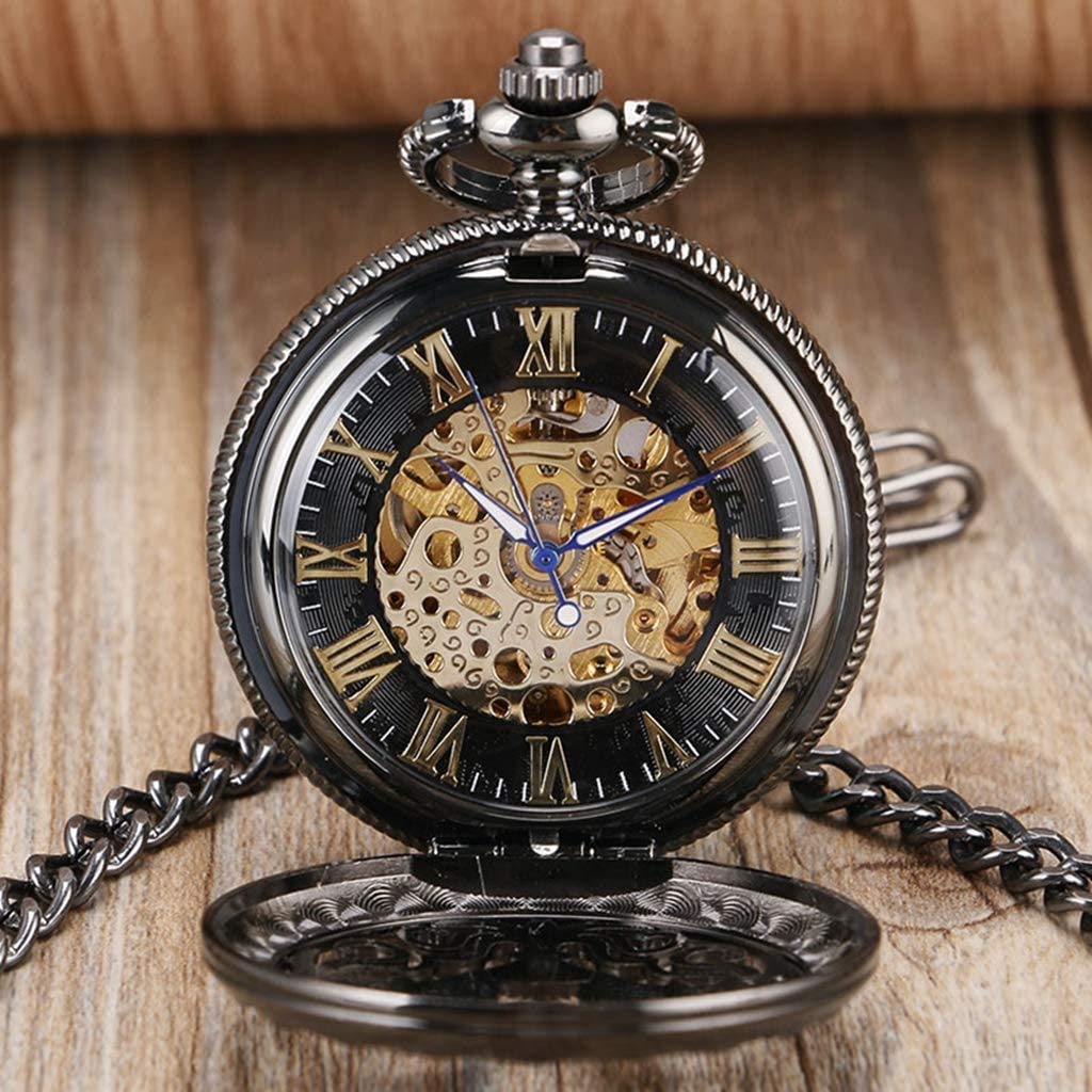 Mechanische Skelett-Taschenuhr, automatische mechanische Taschenuhr für Männer und Frauen mit Kette. Herren-/Damenuhr. Weihnachts-/Abschluss-/Geburtstagsgeschenk. Vatertag