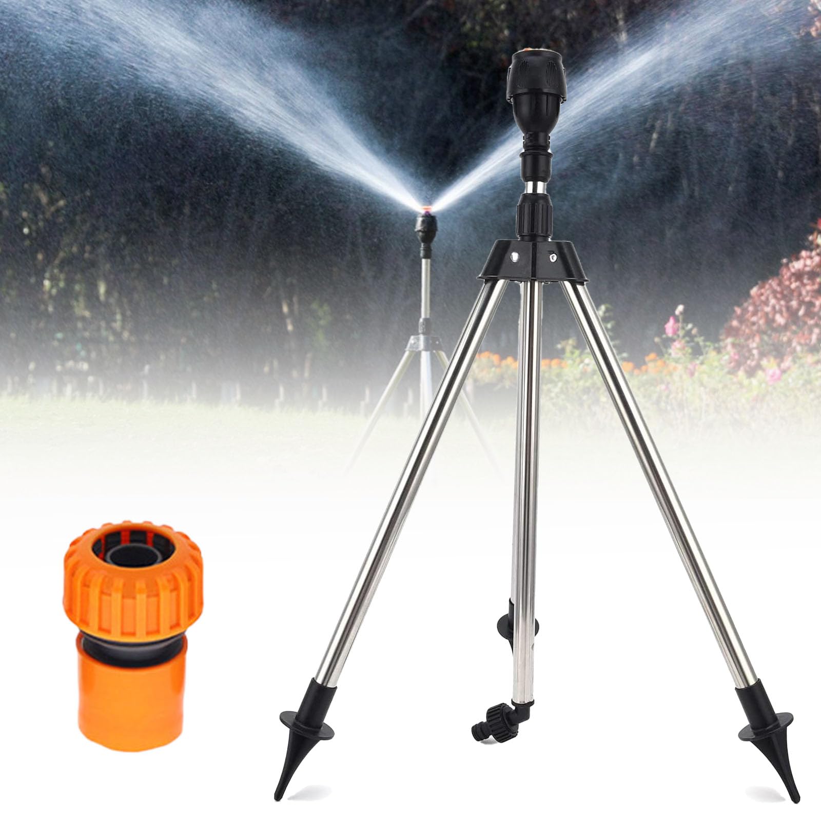 Rotating Tripod Sprinkler For Lawns & Gardens, 360° Adjustable Large Area Sprinkler,Garden Sprinkler, 64 To 94cm Telescoping Tripod Sprinkler (1 inch connector)
