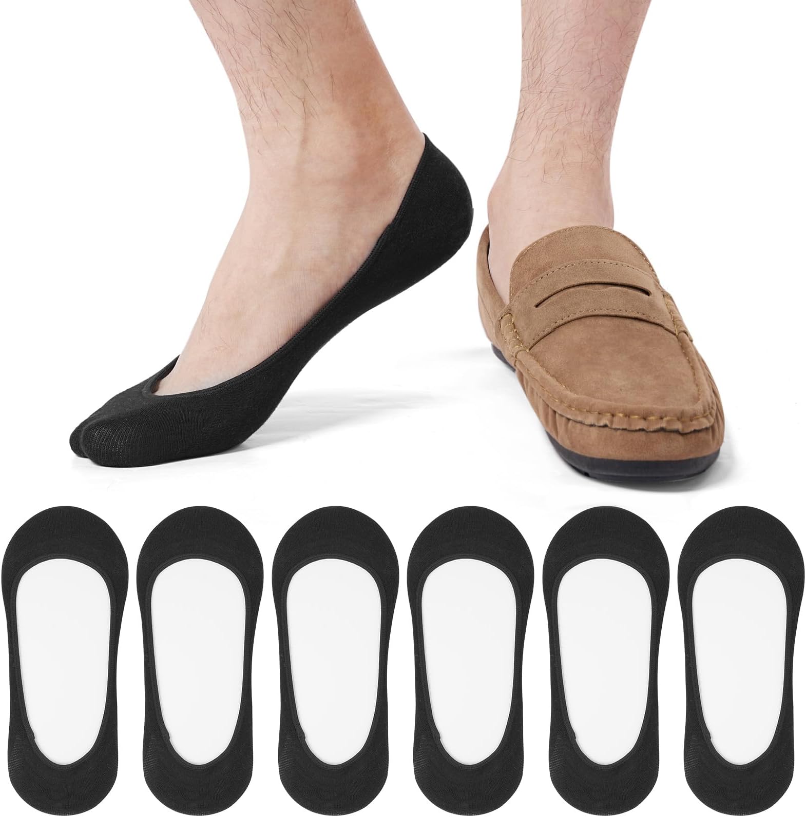 No Show Socks Mens 9-12 6-8, 6Pairs Invisible Socks Men Multipack Low Cut Liner Footsies Hidden In Shoe for Loafer Summer