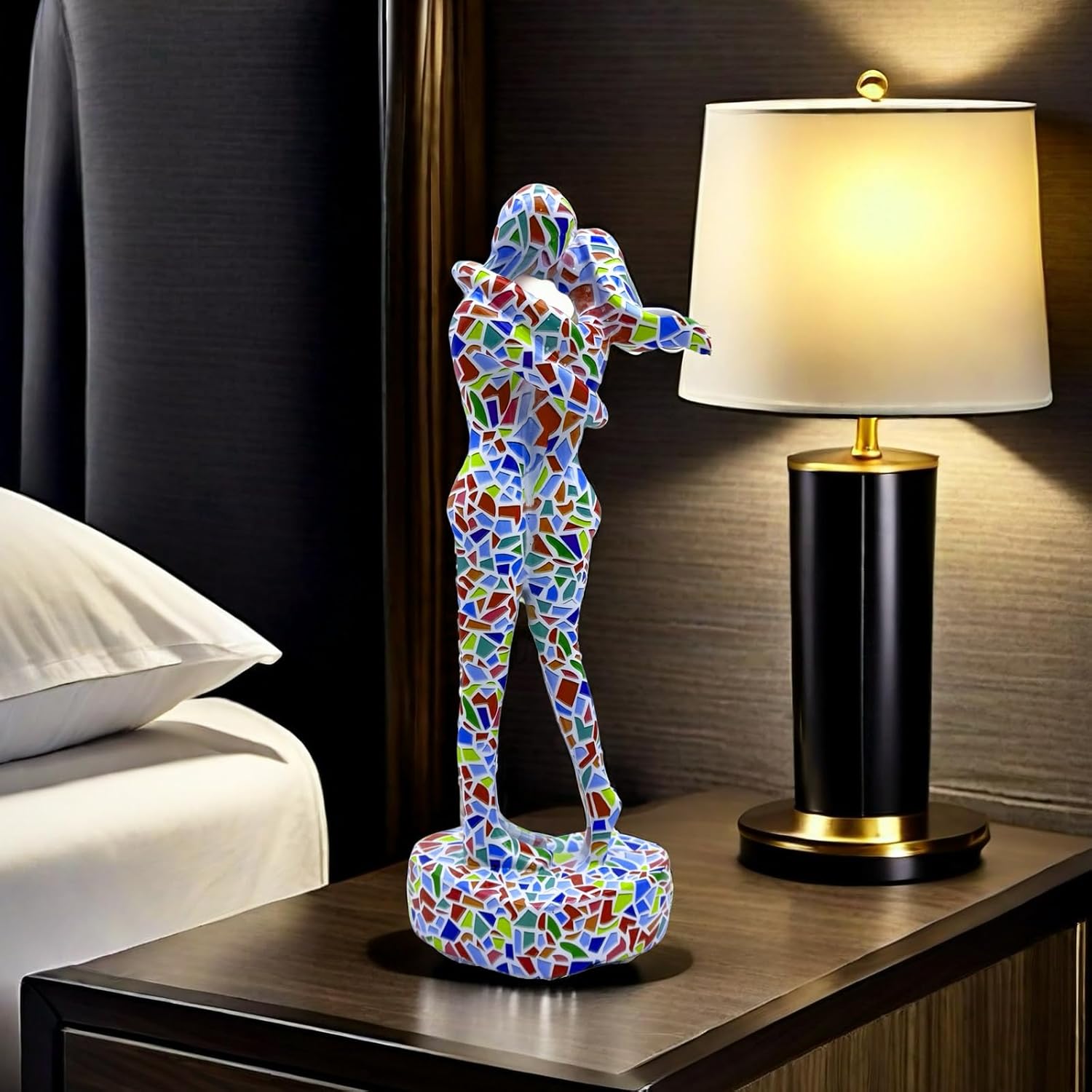 10.5 Inch Couple Sweethearts Lover Hug Kissing Statue Figurine Sculpture Resin Collectible Gifts for Office Home Decor Desk Accessories Decoration Figurines (Multicolor)