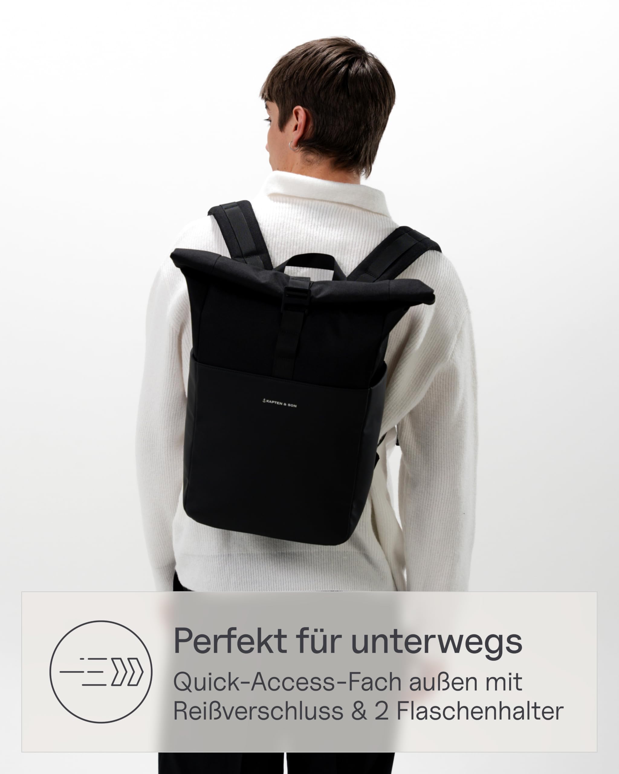 Kapten & Son Rucksack Lund Basic 14-16,5 L | Rolltop Damen & Herren | Handgepäck Rucksack mit 14'' Laptopfach | Vegan & Wasserabweisend