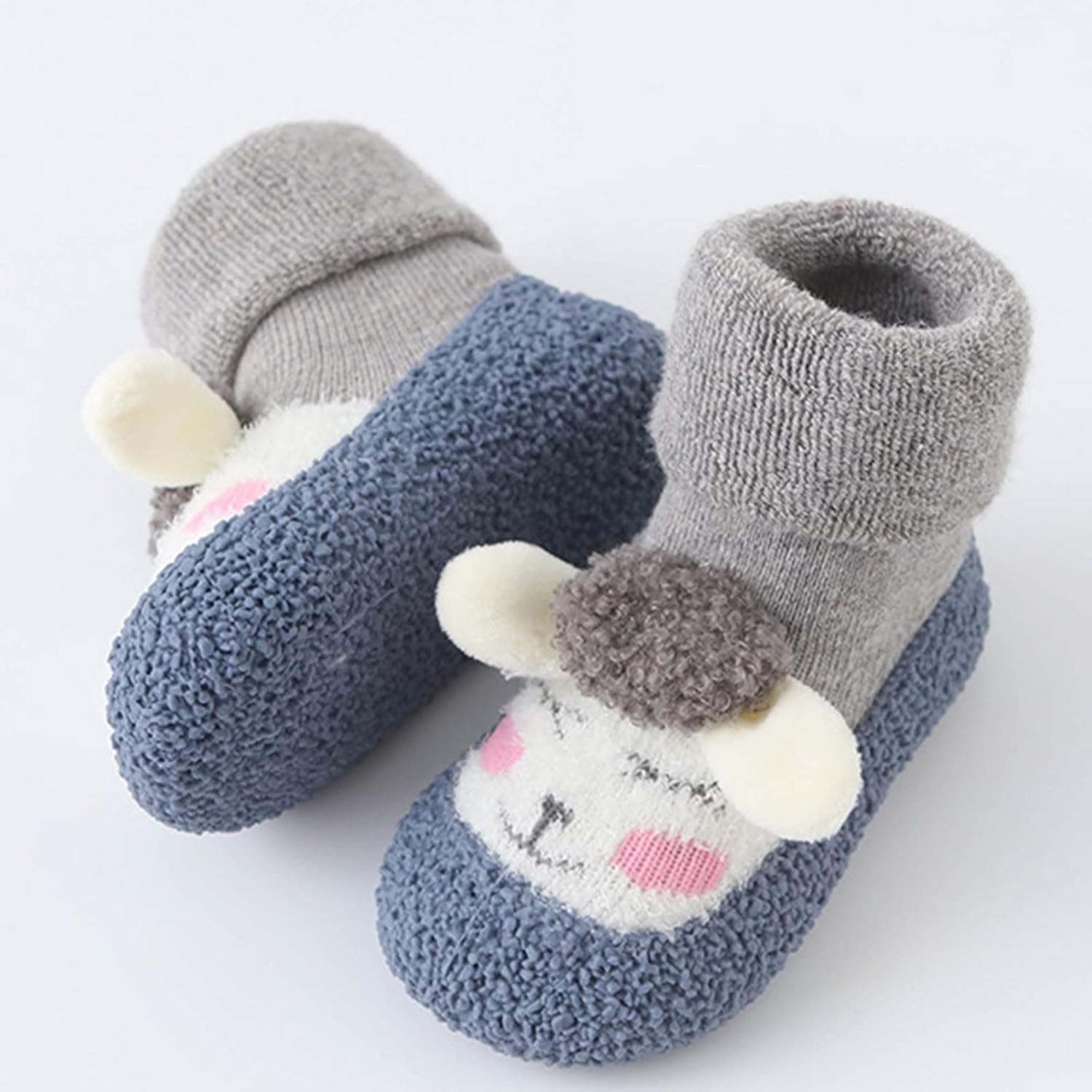 Baby Home Slippers Cute Warm House Slippers for Infant Lined Winter Indoor Shoes Baby Walking Shoes Squeaking (Grey, 12-18 Months)