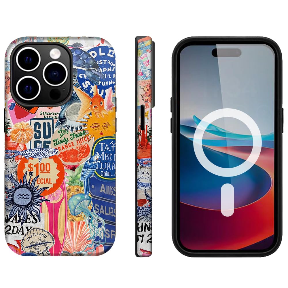 TMSHUNFSS Case for iPhone 13 Pro Max, Flora Collage Vintage, Compatible with Magsafe, Scratch-Resistant, Shockproof, Wireless Charging Compatible